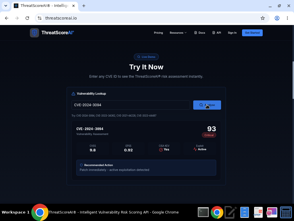 ThreatScoreAI platform dashboard